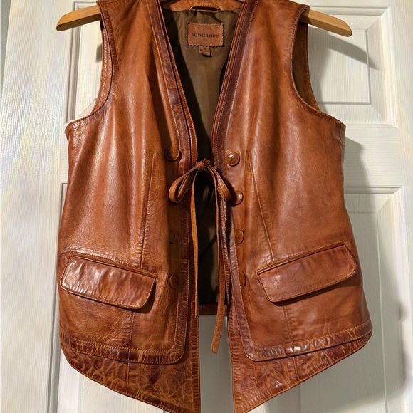 Sundance Cognac Brown Leather Tie-Front Vest - Picture 2 of 3